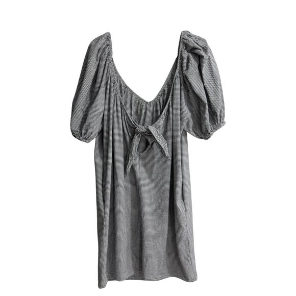 Mara Hoffman Swim Gingham Puff Sleeve Tie Back Mini Dress L Cotton Black White - Picture 6 of 12